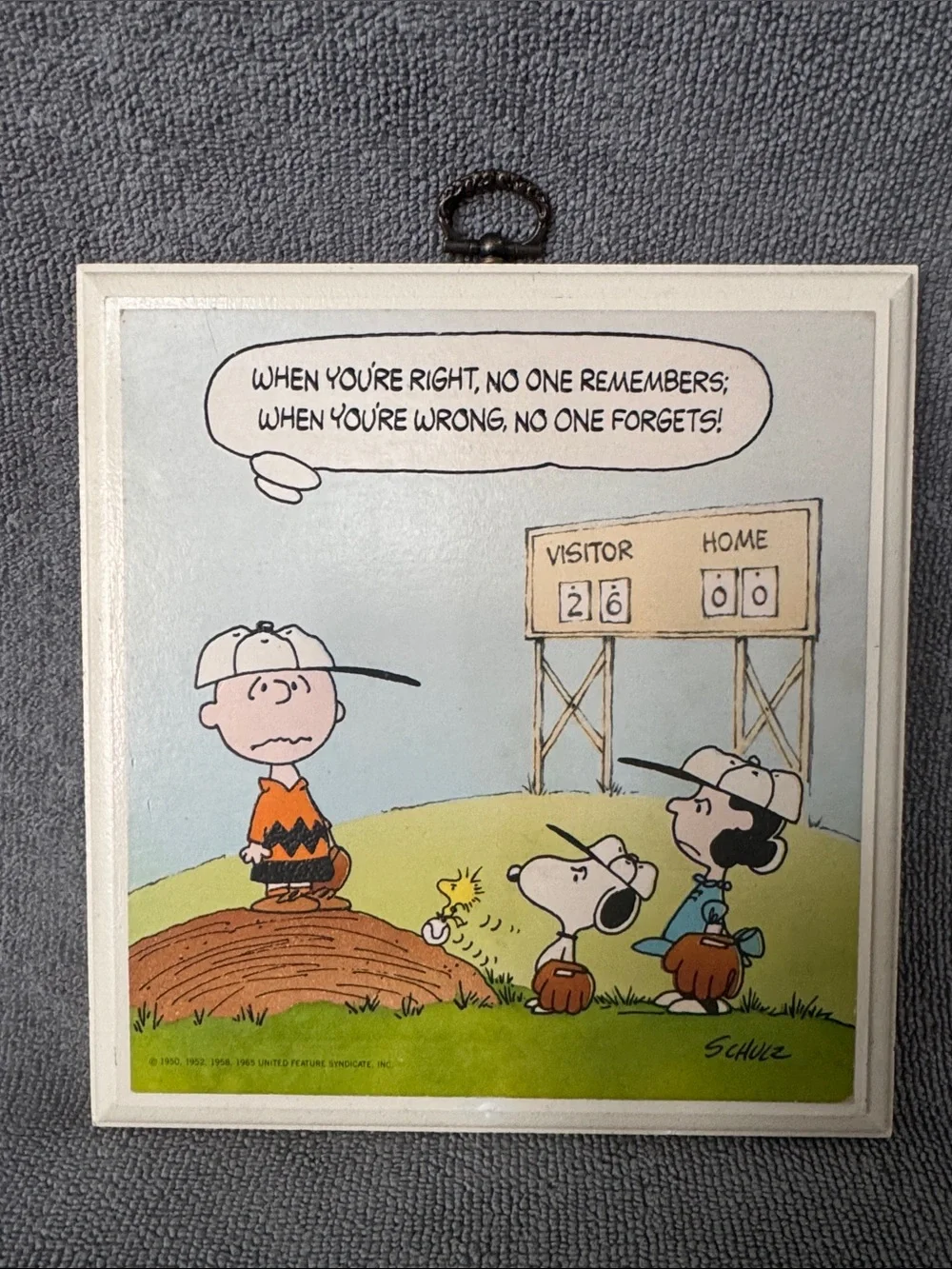 Peanuts Charlie Brown Baseball Wall Plaque - White Frame